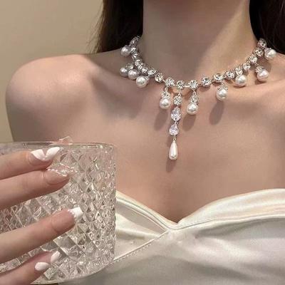 Модный Чокер-ожерелье с хрустальными жемчужными кисточками для женщин Трендовые Цепочки Колье На Шею Чокеры Женские Вечеринки Аксессуары
