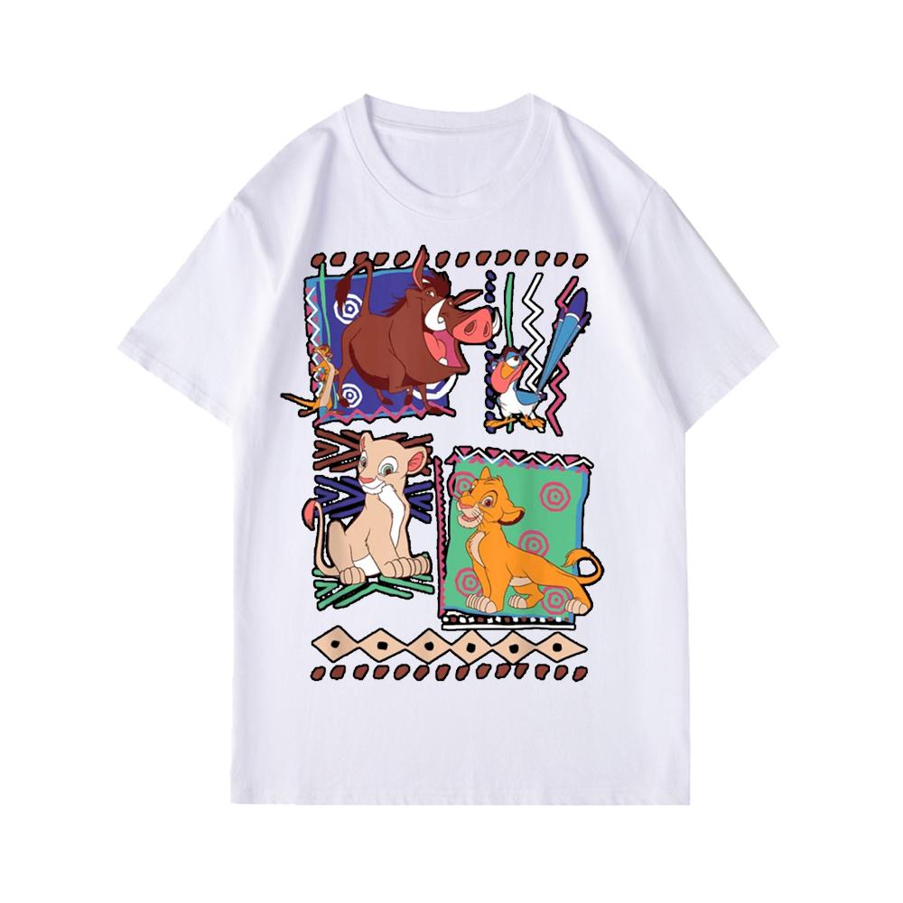 Disney Charming Lion King Mosaic T Shirt Unisex Couples Clothing Summer Cotton Short-Sleeved Parent-Child T-shirt Men Clothing