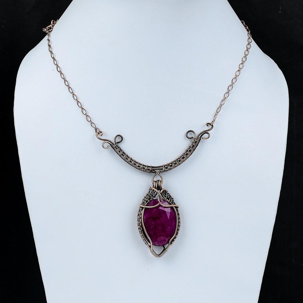 Ожерелье из граненого кашмирского рубина, регулируемое ожерелье с медной проволокой, ювелирное изделие из меди, ожерелье ручной работы, настоящее ожерелье из драгоценных камней, подарок для женщин