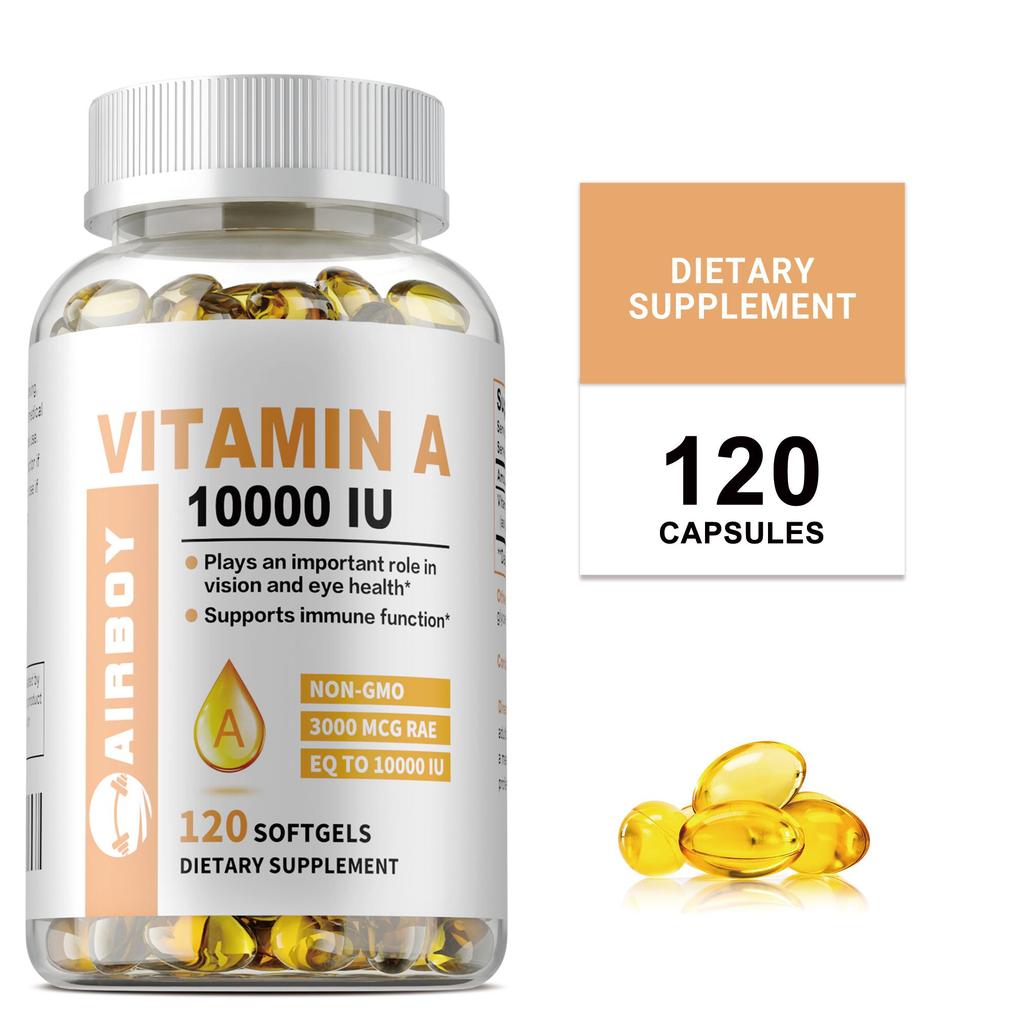 Vitamin A softgels support immune system function, skin health, and vision and eye health. 120 capsules per pack.