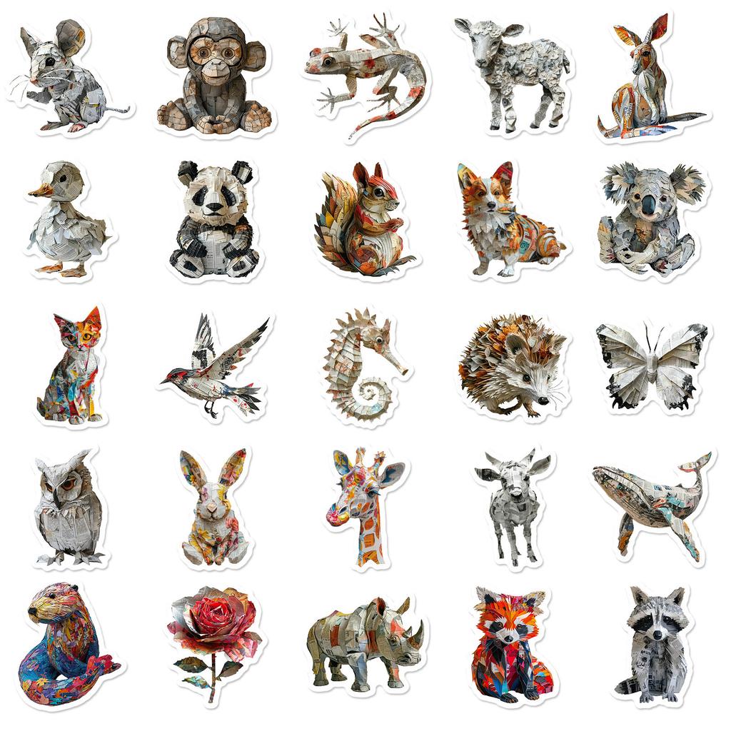 50 New Products Newspaper Sculpture Animals Retro Graffiti Stickers DIY Hand Note Decoration Refrigerator Notebook Stickers
