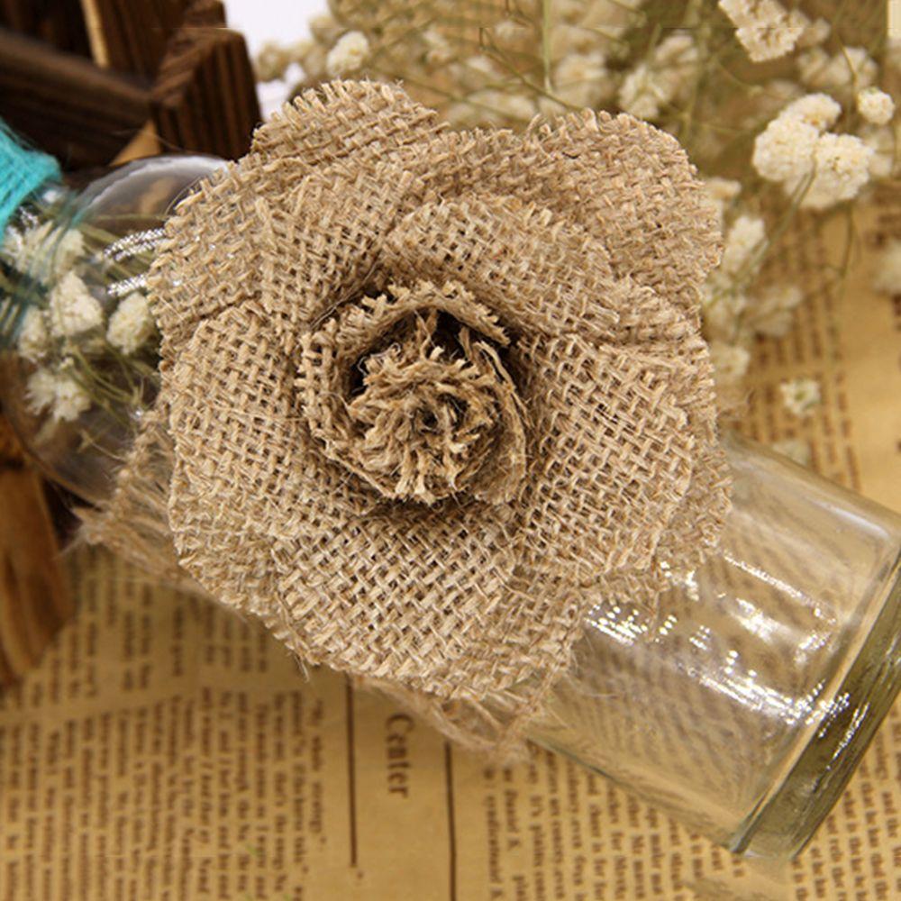 Fashion Home Decor Rose Heads Natural Hessian Retro Wedding Decoration Jute Burlap Handmade Flowers