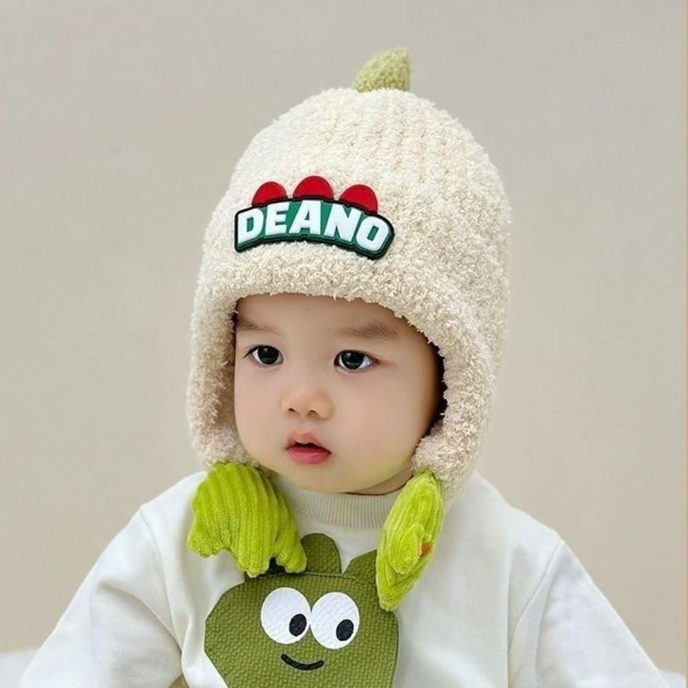 Cute Dinosaur Pullover Cap Windproof Plush Knitted Cap New Ear Protection Hat 2-6Y