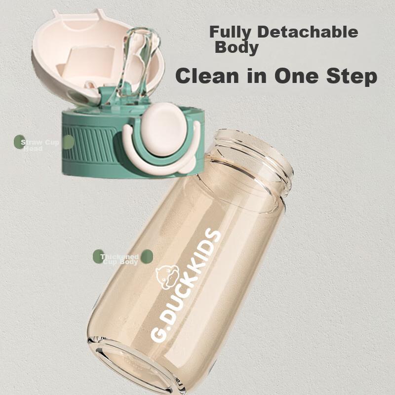 G.Duck Children Flip-Top Straw Water Bottle 500ml with Carrying Strap, Flip-Top Design, Safety Lock, Green