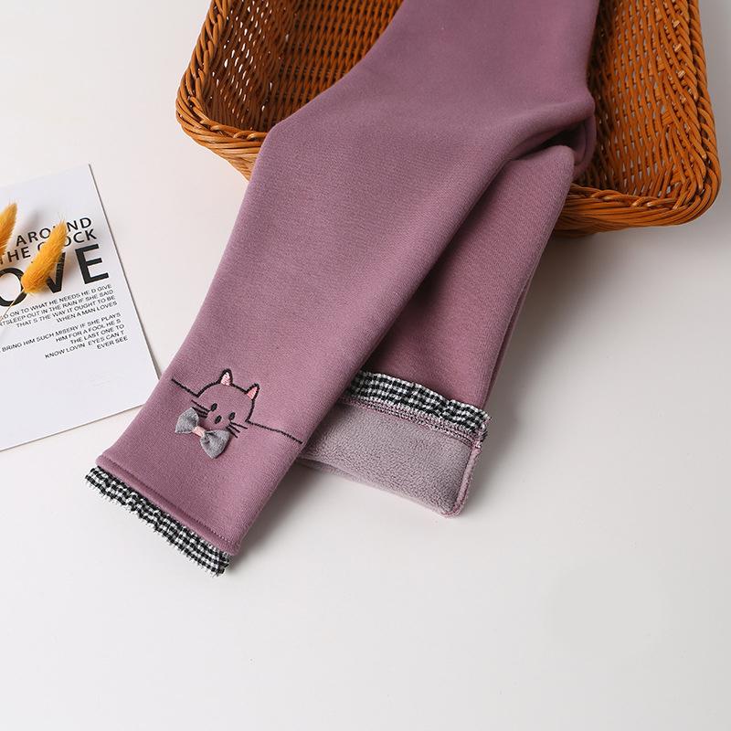 Зимние леггинсы для девочек, бархатные утепленные детские брюки, модные теплые брюки с вышивкой