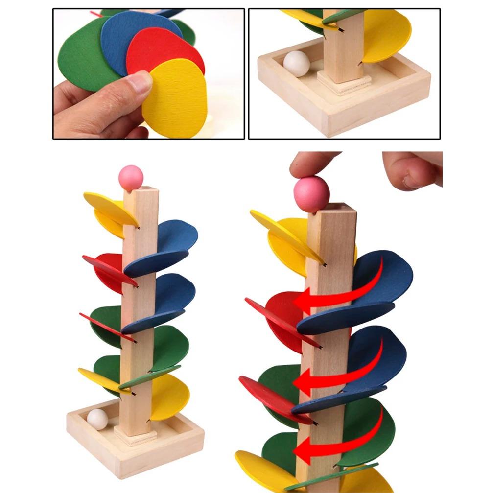 Mini Colorful Tree Marble Ball Run Track Building Blocks Kids Wooden Toys Montessori Learning Educational Toys for Children Gift