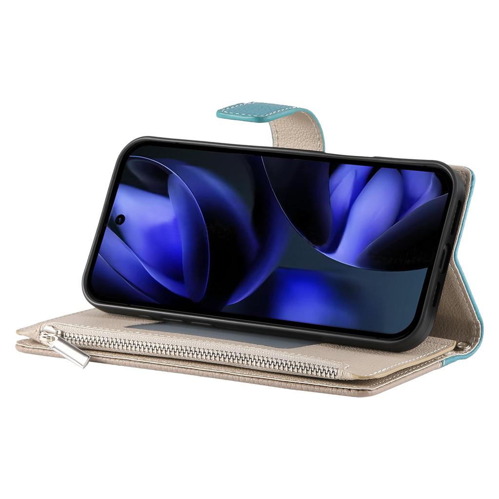 For Google Pixel 10 Pro XL/Pixel 9 Pro XL Case Zipper Wallet Color Splicing Leather Flip Phone Cover with Straps