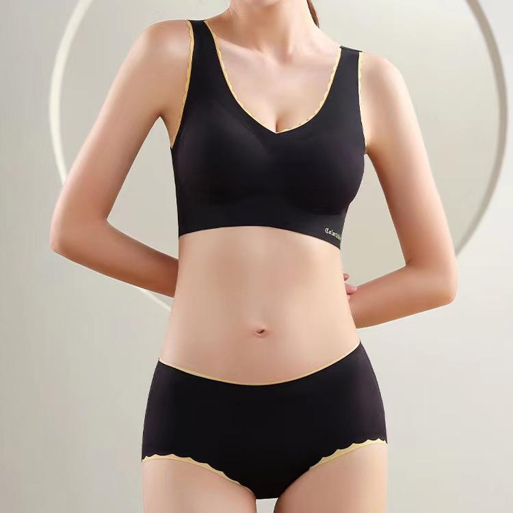 Высококачественный цельный бесшовный комплект с бюстгальтером контрастного цвета, женское нижнее белье, сексуальные трусы, беспроводной мягкий бюстгальтер