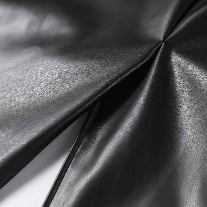 Контрастная кожаная длинная женская куртка со шнуровкой на лацканах с длинным рукавом, женская макси-куртка из искусственной кожи, осенне-зимнее уличное женское пальто с карманами