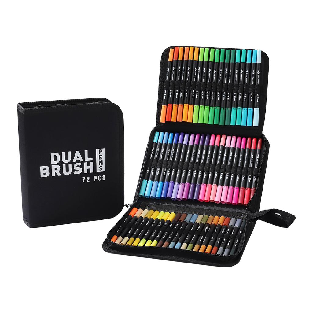 60/72 цветная двухконечная ручка-маркер с кисточкой и тонким наконечником для акриловой краски с футляром на молнии для художественного рисования и скрапбукинга