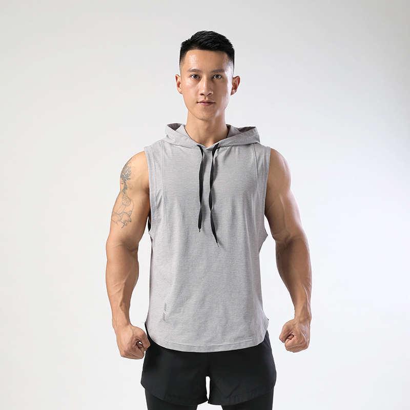 Мужская летняя быстросохнущая футболка без рукавов с капюшоном для фитнеса 2023 года