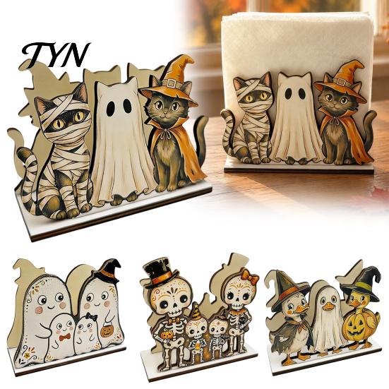 Wooden Table Decorations for Autumn Halloween Napkin Holder Dining Table, Paper Towel Holder, Party Centerpiece Freestanding Tissue Dispenser