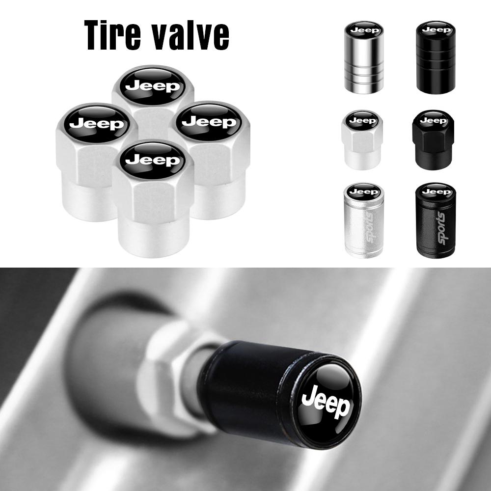 4Pcs Car Wheel Tire Valve Caps Metal Stem Covers For Jeep Renegade Compass Grand Cherokee Wrangler jk Gladiator Patriot Liberty AJQ1