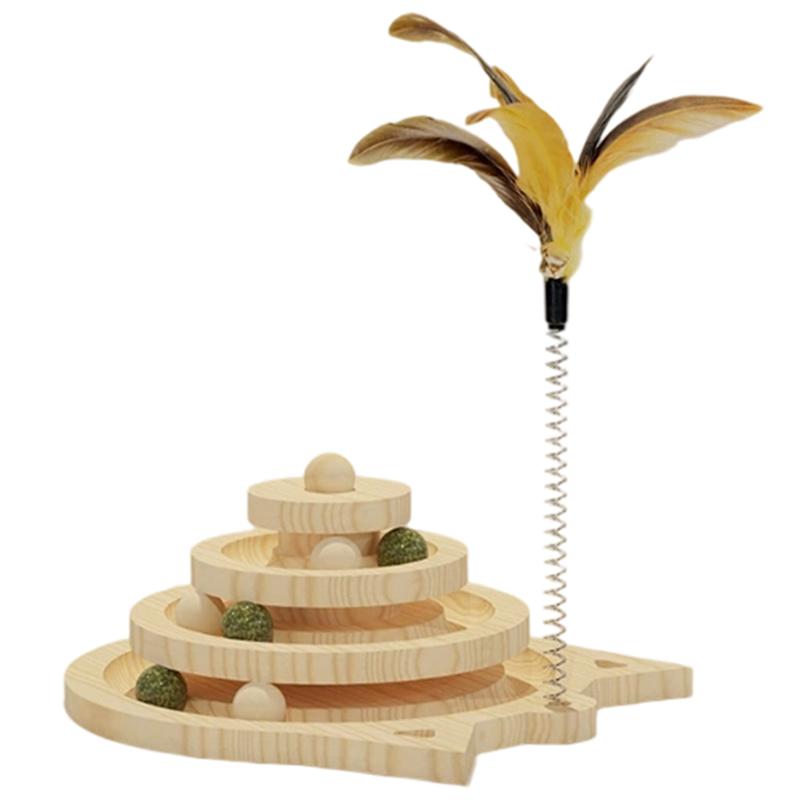 Кошачья башня для тренировок с шариками, треки, диск, кошачье развлечение на интеллект, двухуровневая вращающаяся платформа