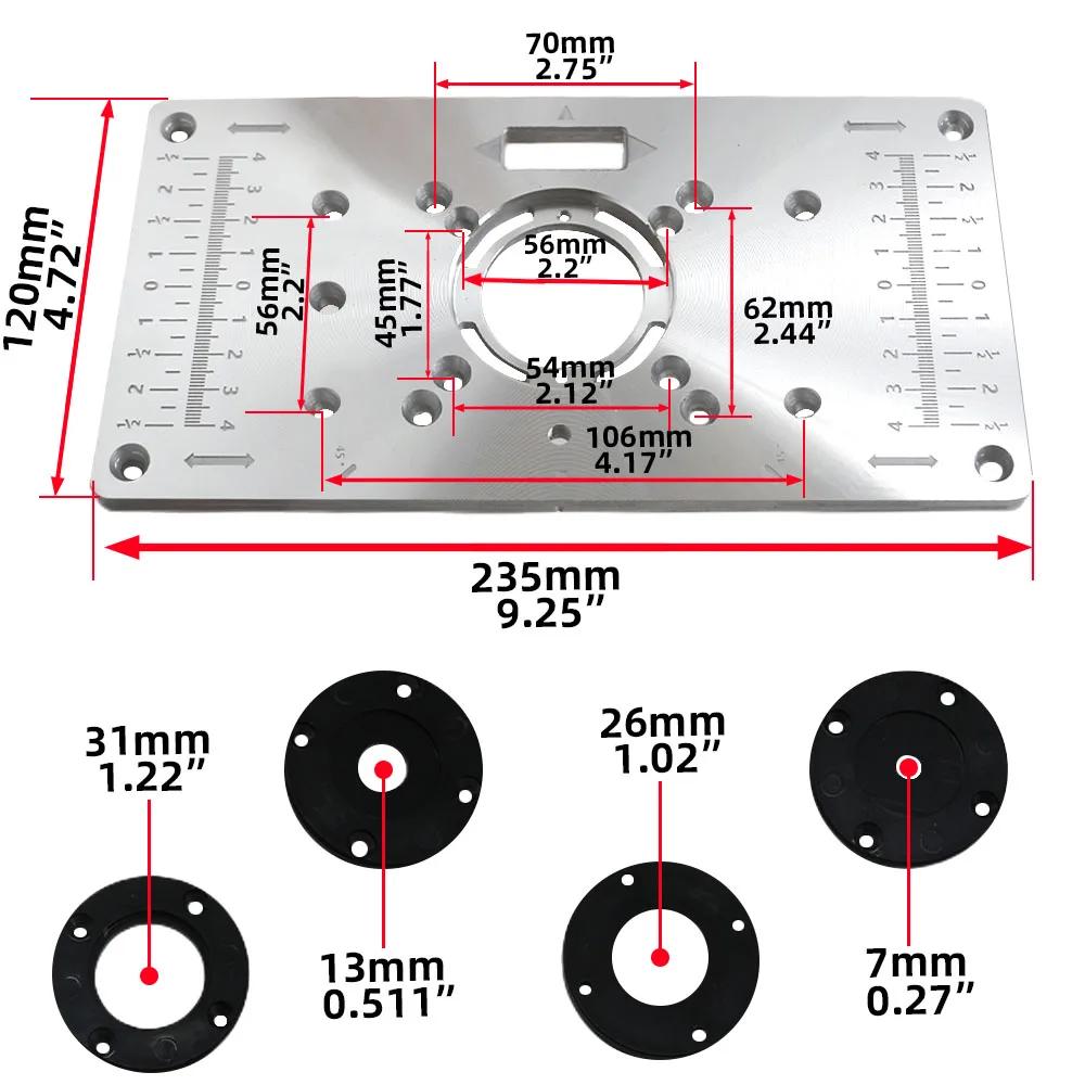 Aluminum Router Table Flip/Insert Plate with 4-Pack Router Insert Rings-Durable&Lightweight Wood Router Tool