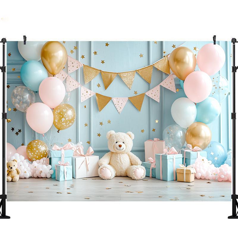 LS Happy Birthday Backdrop Photography Balloons Flower Bear Party Supplies Decor Child Baby Shower Photo Background Banner