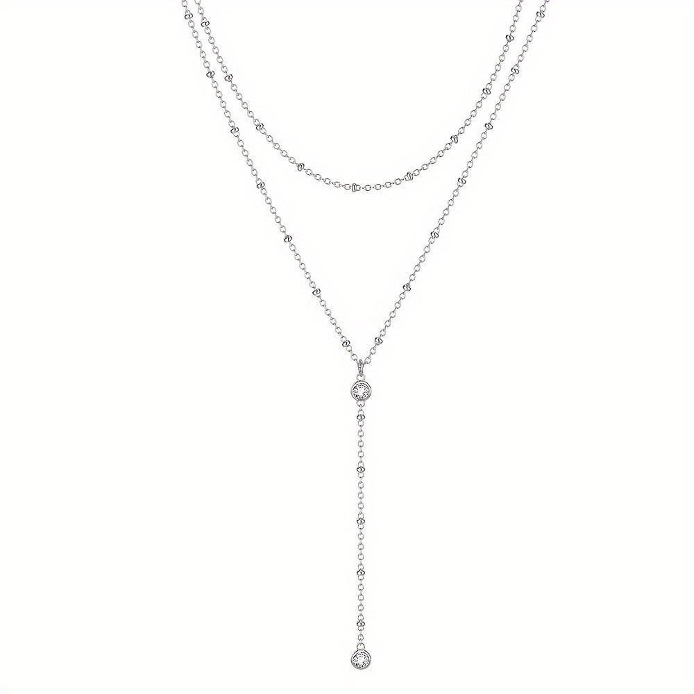 European and American Fashion Niche High-end Double-layer Stacked Necklace Fringed Round Beads Exquisite Light Luxury Versatile Collarbone Chain