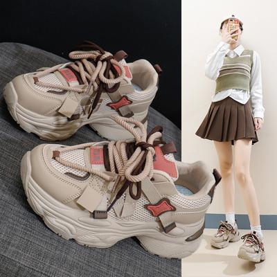 Повседневные женские кроссовки Dad на толстой платформе, кроссовки для бега со шнуровкой, дышащие, нескользящие, сетчатые, теннисные кроссовки для ходьбы, удобные женские спортивные кроссовки