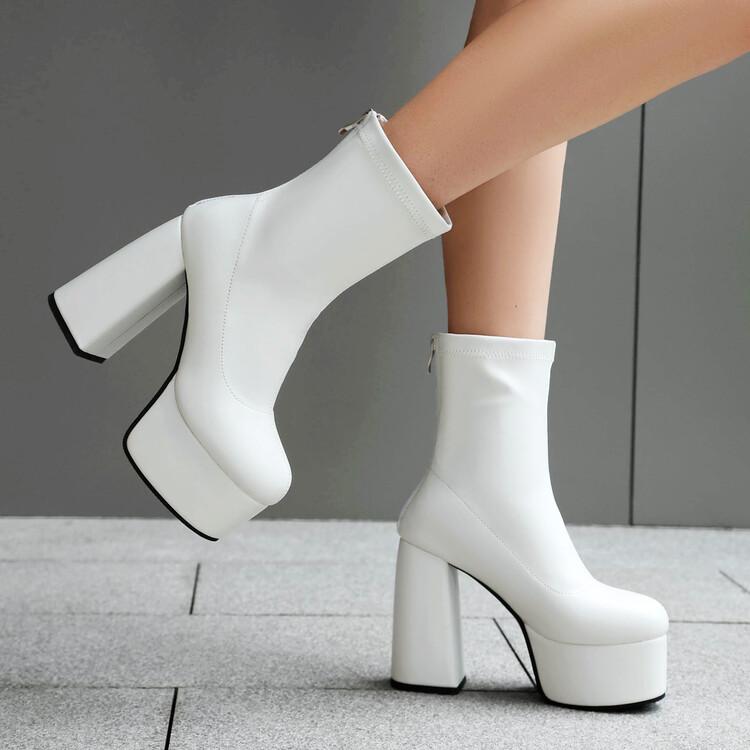 Short Stretch Boots for Women Super Thick High Heel Gold Shoes Silver Chunky Platform Winter Sexy Women Boots