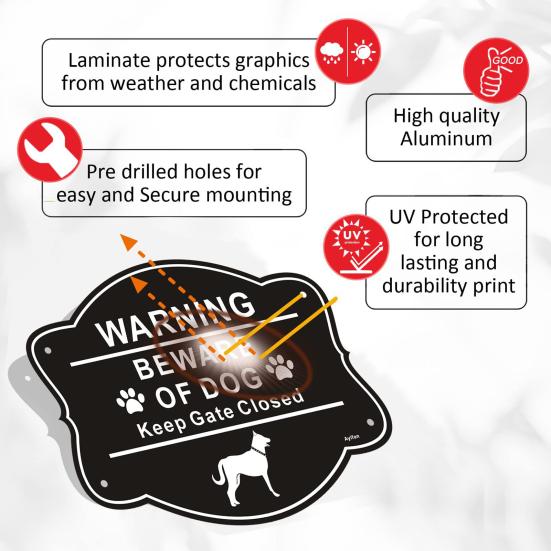 Beware of Dog Sign for Fence Aluminum Alloy Yard Keep Gate Closed Sign Fade Resistant Weatherproof Warning Sign for Door Gate Fence