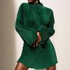 2023 Flared Long Sleeve Pleated Sexy Dress Women Half Turtleneck Wrap Hip Dresses Vestidos Elegant Y2k Short Dress Clothes 29765