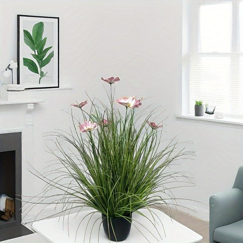 2 шт. Искусственная высокая трава и розовый космос, 19,6-дюймовые пластиковые искусственные грунтовые растения для внутреннего и наружного декора, подходят для весны и всех сезонов