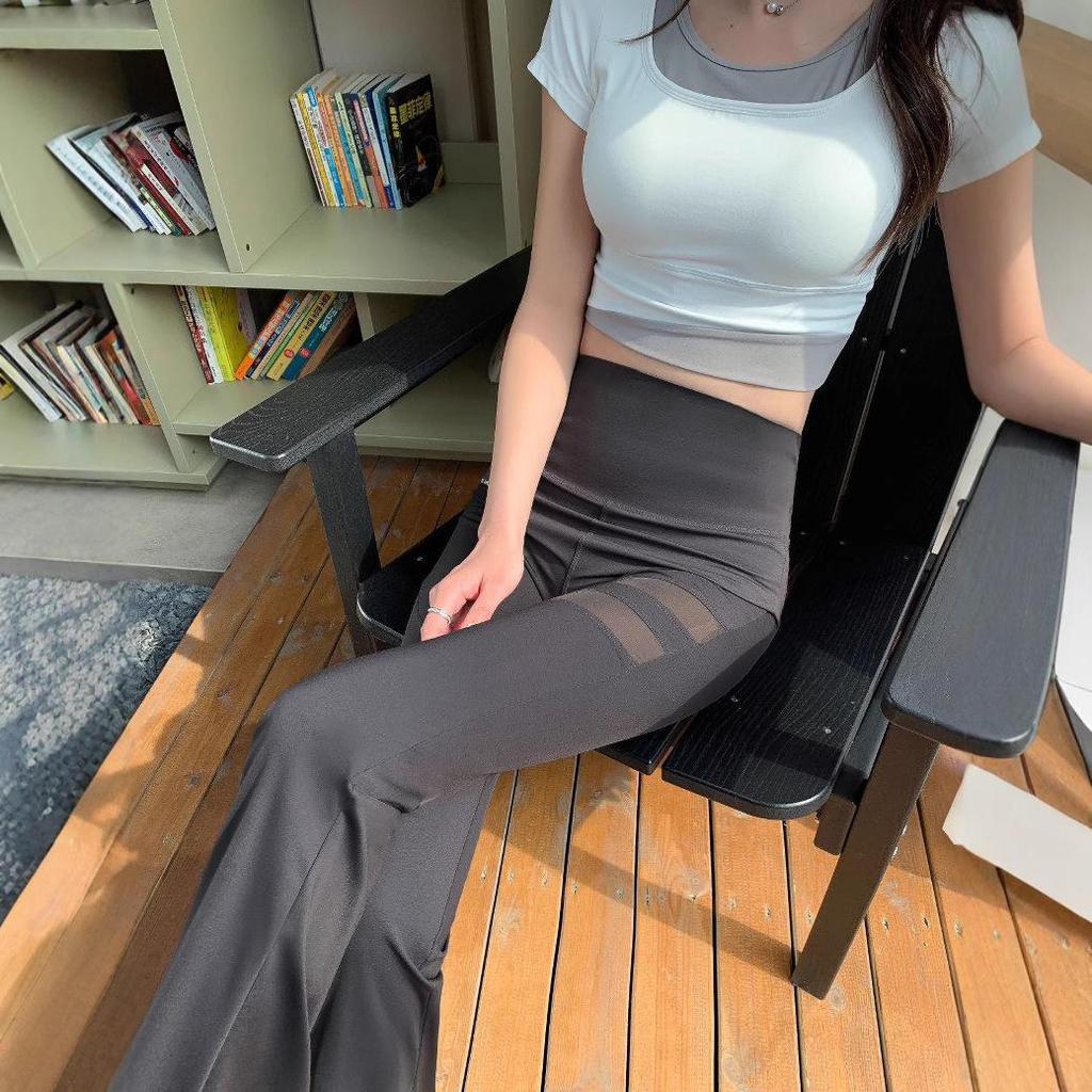 2025 Slim Fit Mesh Micro-Flare Pants with Pocket & Tummy Control