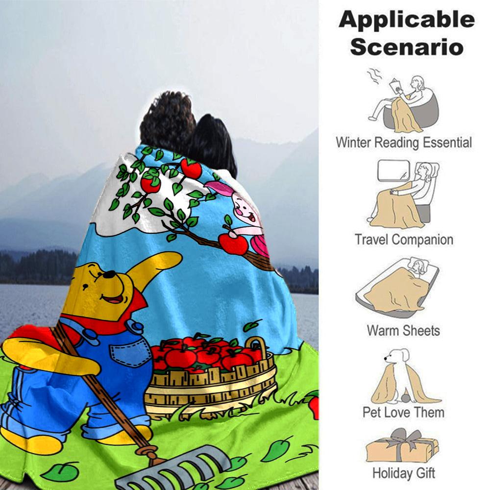 Pooh Piglet'S Apple Adventure Flannel Blanket Super Soft Warm Cozy Blanket For Sofa Bed Office Travel Allseason Home Decor Gift