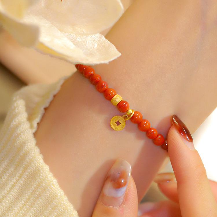 Handmade Red Agate Bracelet – Maple Leaf & Flowing River Design, Perfect Gift for Bestie
