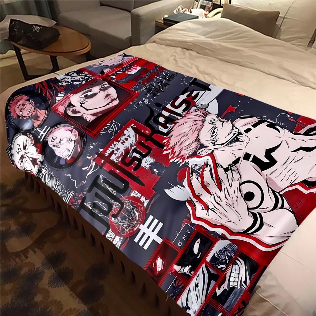 Jujutsu Kaisen Warm Flannel Blanket, Printed for Bed Sofa Chair, Ideal for Picnic Travel Home Decor -HYQ3