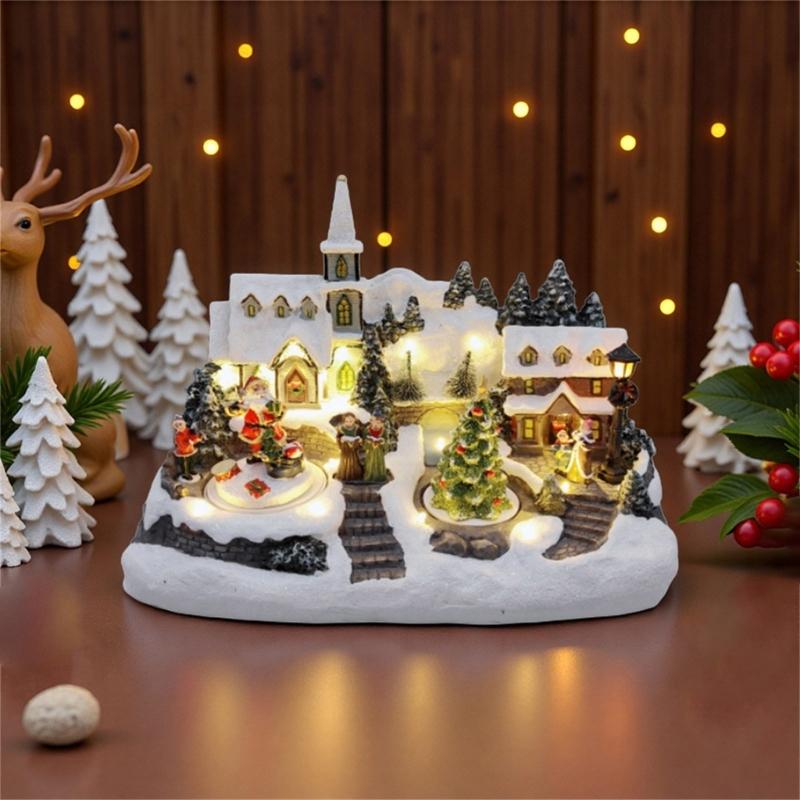 Handcrafted Resin Holiday House Ornament With Builts In Lights For Christmas Decorations And DIY Centerpieces