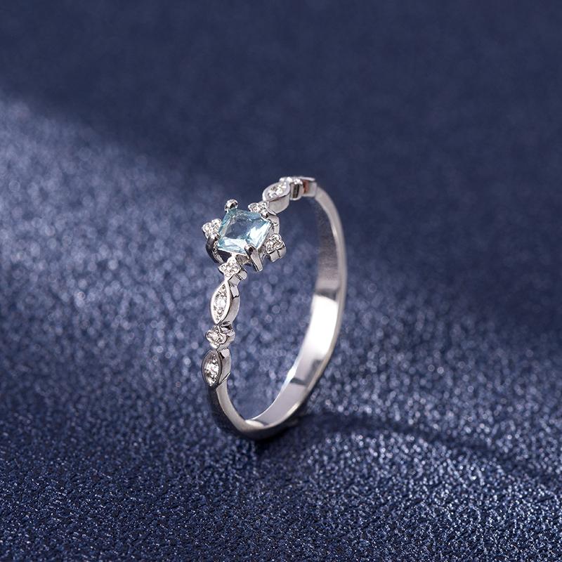 Trendy 925 Silver Jewelry Rings with Blue Zircon Gemstone Finger Ring for Women Wedding Engagement Promise Party Gifts Wholesale