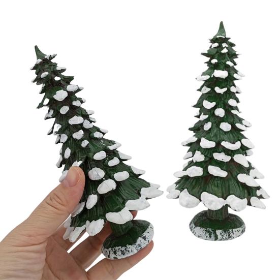 15/20/25CM Mini Christmas Tree Ornament Miniature Snow Xmas Tree Resin Statue Figurine Home Office Holiday Party Decoration