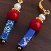 Серьги ручной работы из камней и жемчуга в стиле ретро этно, с цветовым блоком красного и синего цветов