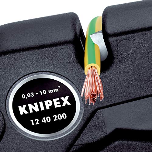 KNIPEX Саморегулирующийся стриппер для проводов 8-32 AWG, черный с оранжевыми циферблатами и регуляторами