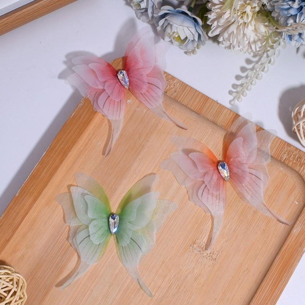 Gradient Color Organza Fabric Butterfly Four-Layer 3D Butterfly Decorations Butterfly Appliques