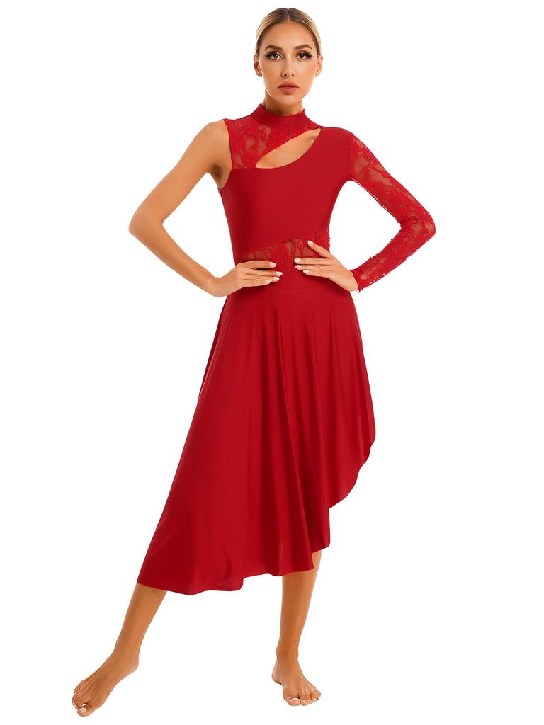 Женское асимметричное платье-туника для танцев, лирическая танцевальная одежда, кружевное платье с вырезами, платье для танцевальной вечеринки