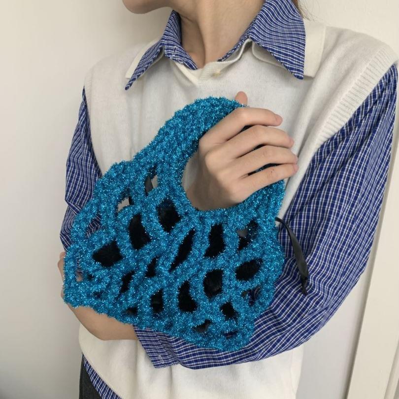 Новая выдолбленная вручную квадратная сумка из хлопчатобумажной нити, связанная крючком из золотой проволоки, модная повседневная универсальная сумка для рыболовной сети