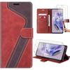 Case - E.F.CONNECTION - for Redmi Note 12 Pro Plus 5G - PU Leather and TPU - Red and Brown - 2 9H Tempered Glasses