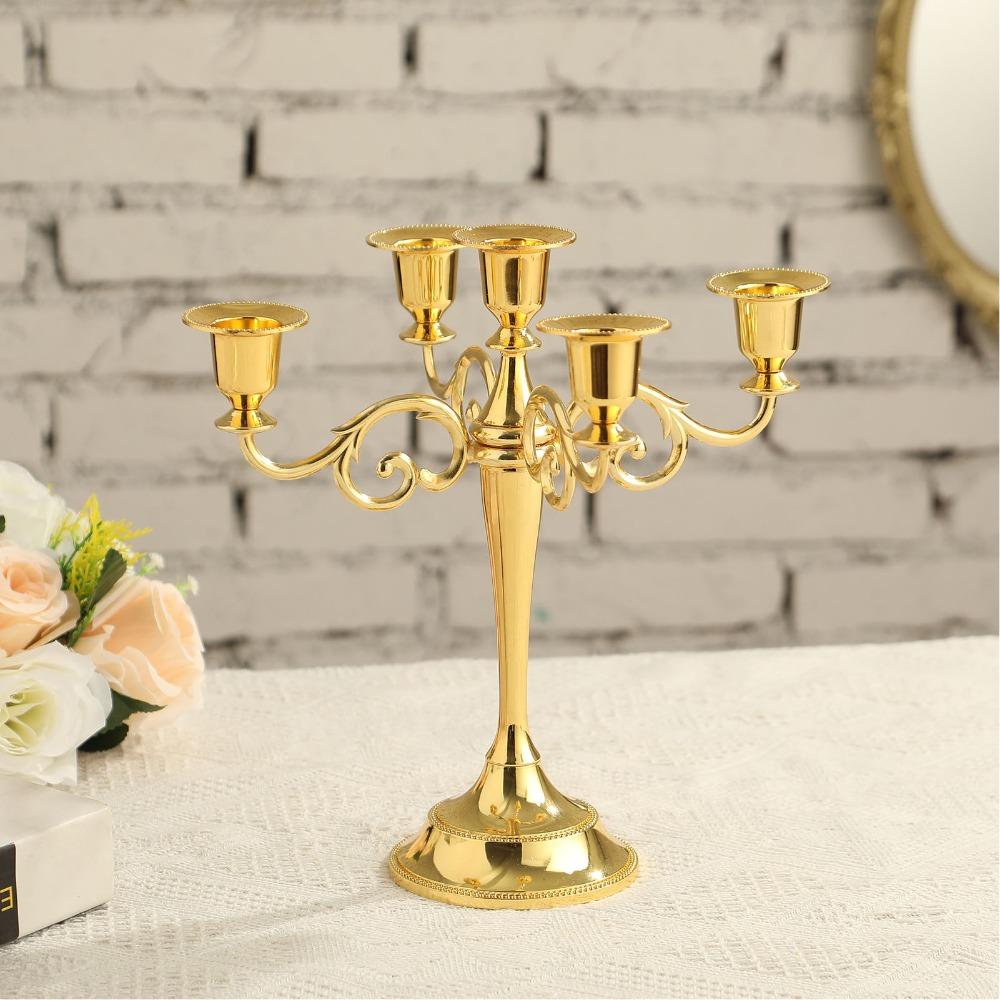 5 Arm Golden Branched Candle Stand Golden Retro Iron Tabletop Candelabra Holiday Party