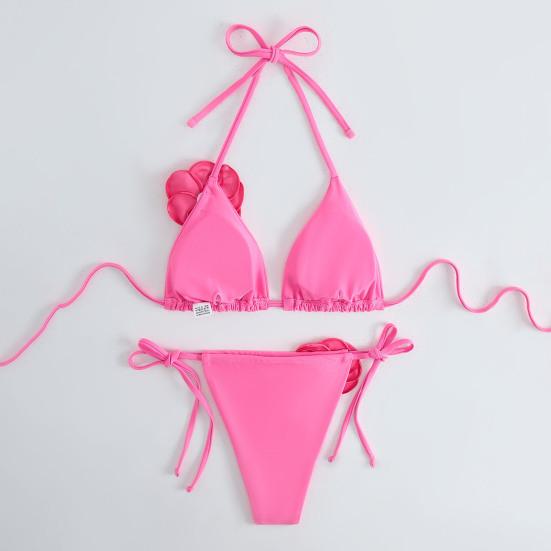 2 шт./комплект женский комплект бикини на шнуровке бюстгальтер с подкладкой плавки комплект 3D цветочный декор пляжный стиль купальники