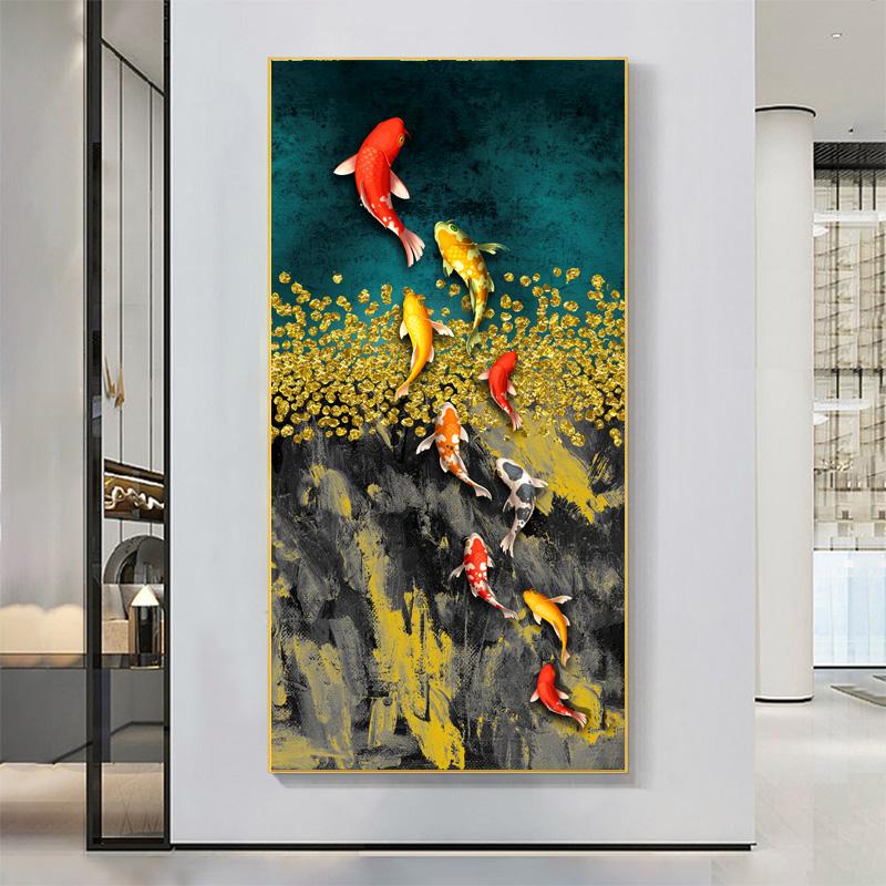 Картины с рыбками кои, современные постеры с животными, печать на холсте, абстрактные настенные художественные картины Куадрос для гостиной, домашний декор, БЕЗ РАМКИ