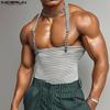 Мужские летние майки-топы без рукавов с полосками на спине и перекрестными бретельками