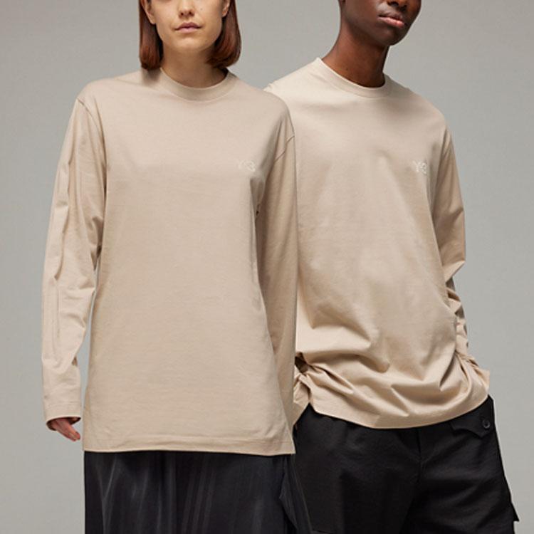 Y-3 Свободный крой с заниженной линией плеча и буквенным принтом, длинный рукав, футболка унисекс, топы светло-коричневого цвета IV8233