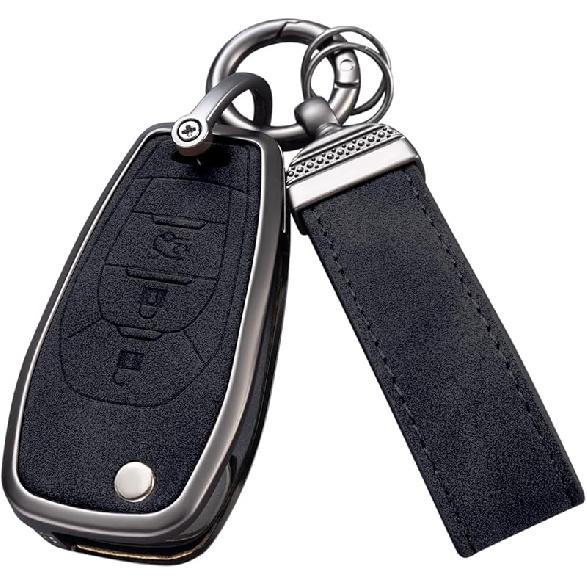 YO&YOYE Compatible With Chevy Key Fob Cover With Keychain Leather Key Case Protector For Chevrolet Equinox Camaro Cruze Malibu Sonic Smart Key (Grey)