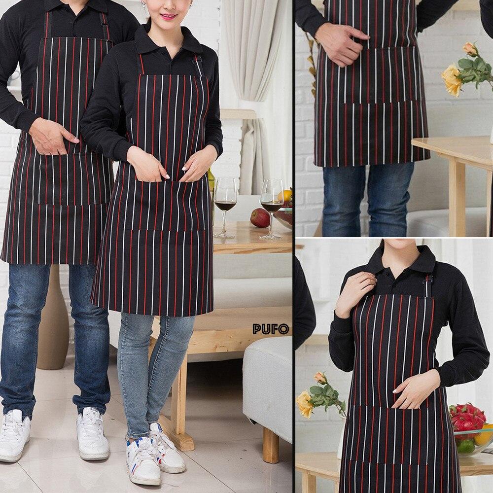 Pufo Simple Kitchen Cooking Apron Black Stripe Universal Size Stain-Resistant Waterproof Easy Clean