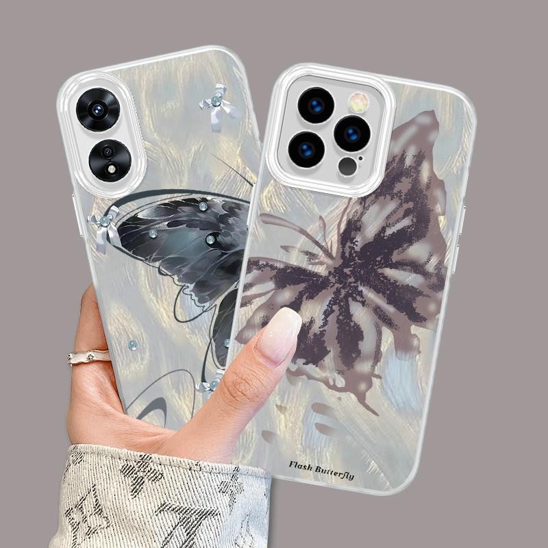 Upgraded Glitter Silver Case Painted Butterfly Printed Protective Shell Shockproof Full Back Cover for iPhone Samsung