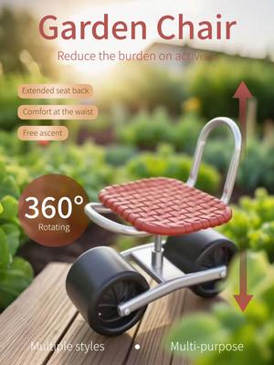 Садовое кресло с вращением на 360° и колесами - Удобное удлиненное сиденье для коленей для работы в саду и активного отдыха