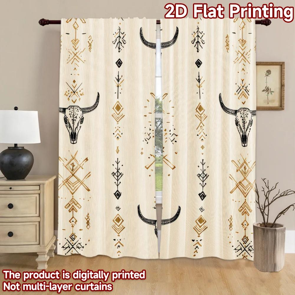 2D flat Photography Backdrop Scene Tapestry Bull Skulls and Geometric Shapes 100% Polyester Party Decorations Use for Indoor