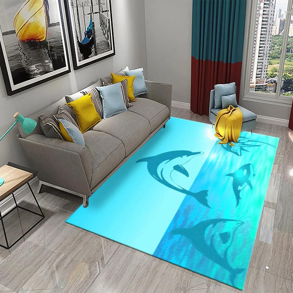 3D Абстрактный ковер с дельфинами для кухонного коврика, входного коврика, декора пола спальни, ковра для гостиной, ванных противоскользящих ковриков